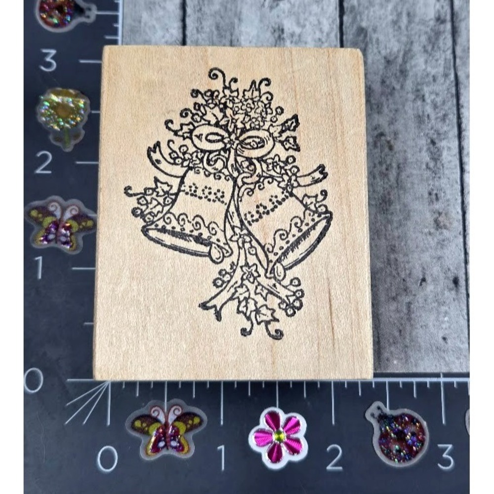 Northwoods Wedding Bells Ivy Leaves Ribbon 2001 Rubber Stamp Wood #U70
